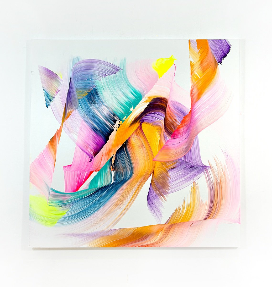 Organic Abstract Acrylic Painting By Nikolaos Schizas, 59 X 59", While The Sun Goes Down, Original Artwork