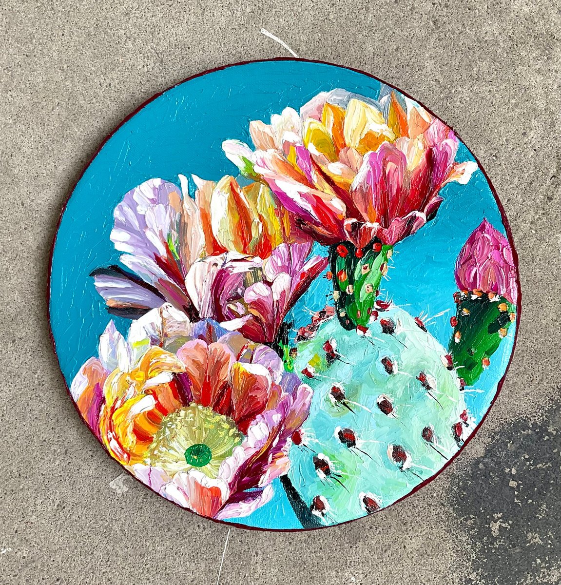 Expressive Botanical Oil Painting By Amani Muhammad, 10 X 10, Vibrant Cacti, Original Artwork