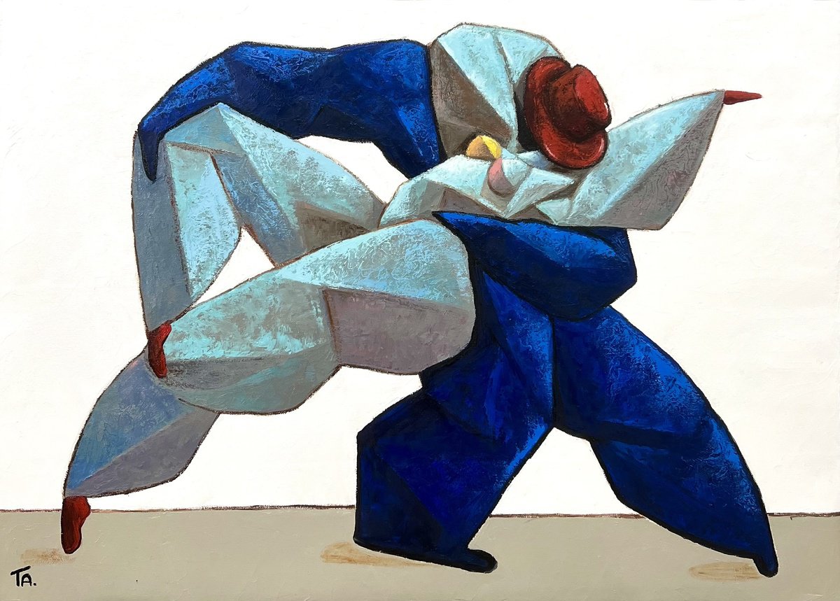 Surrealistic Portrait Oil Painting By Ta Byrne, 28 X 20", Lovers Dancing Salsa, Original Artwork