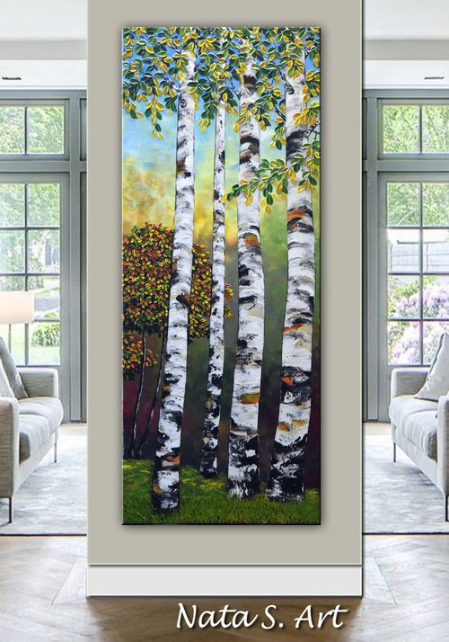 Birches - Large Textured Artwork by Nataliya Stupak