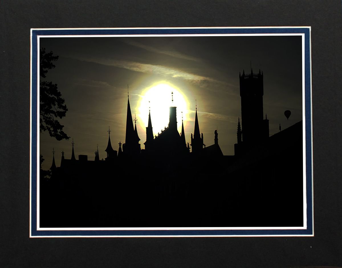 Bruges Skyline plus hot air balloon. by Robin Clarke