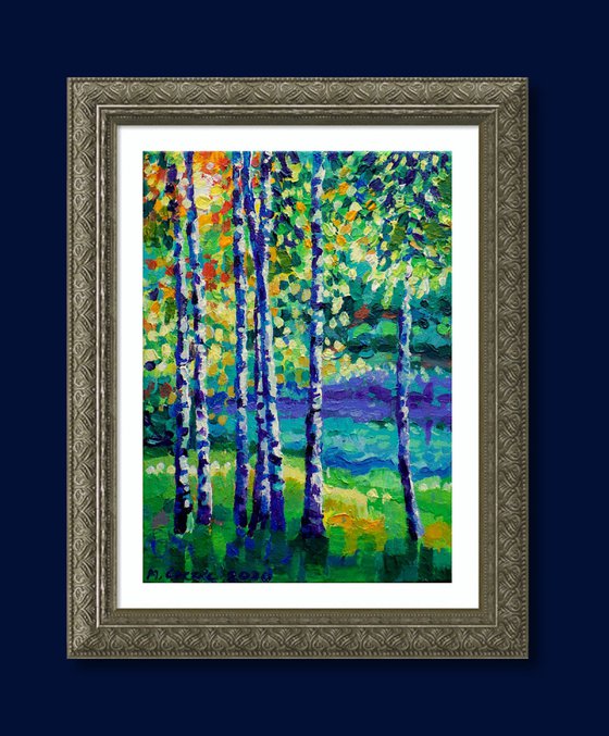 Birch trees by the river
