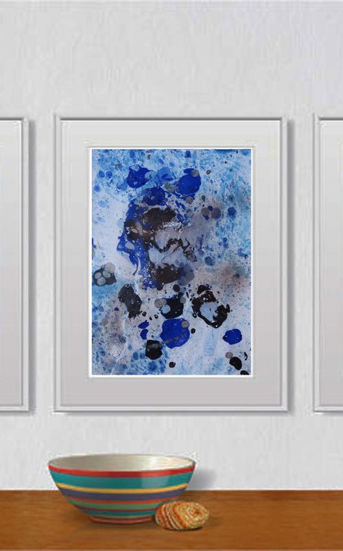 Set of 3 Fluid abstract original paintings on paper A4 - 18J001 by Kuebler