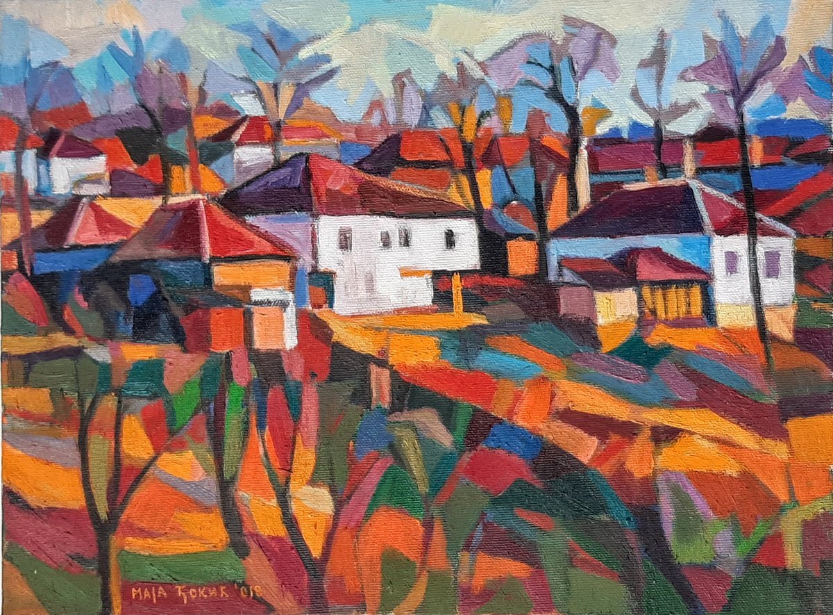 Impressionistic Cityscapes Oil Painting By Maja ?okic Mihajlovic, 16 X 12", Rural Landscape, Original Artwork