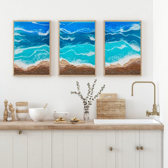 Marine volumetric triptych - set of 3 original seascape artwork