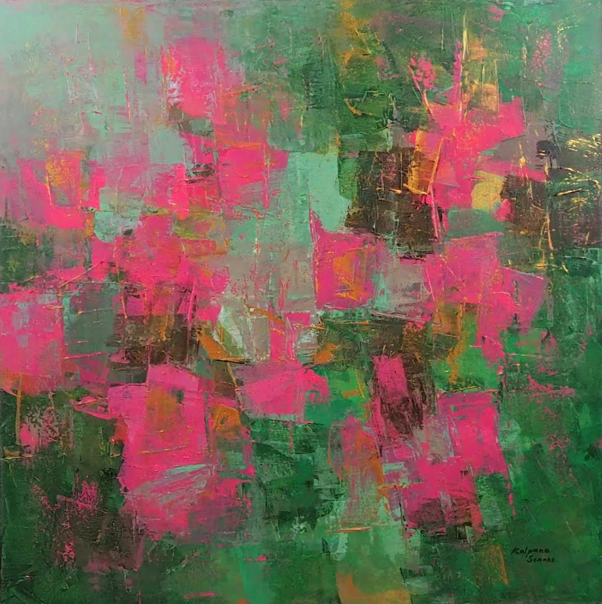 Organic Abstract Acrylic Painting By Kalpana Soanes, 31 X 31", Love Finds A Way, Original Artwork