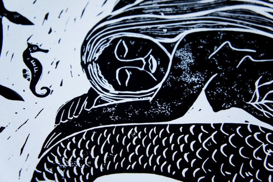 Sleeping Siren Linocut Print