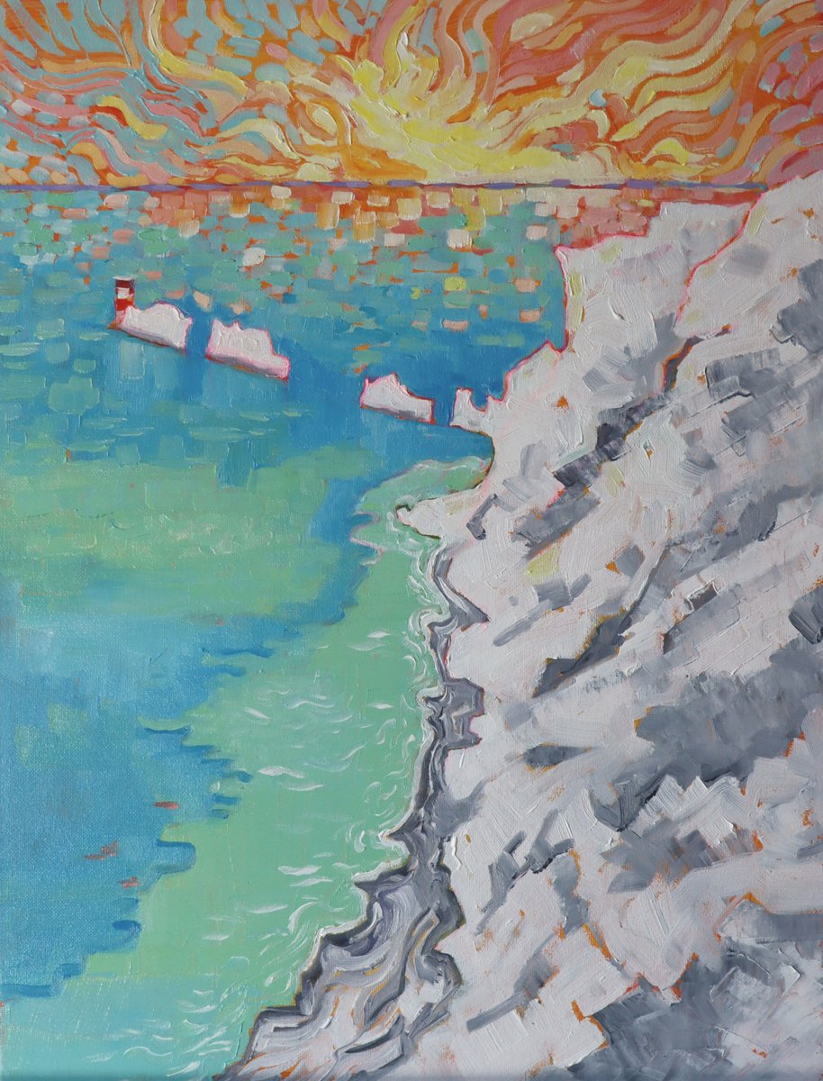 Impressionistic Landscape Oil Painting By Mary Kemp, 12 X 16", The Needles, Isle Of Wight, Original Artwork