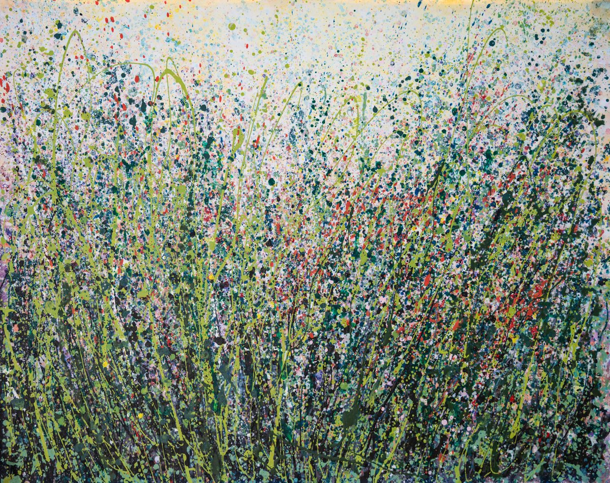 Abstract Landscape Painting By Lena Owens, 43 X 34", Pollock Style Abstract Art, Original Artwork