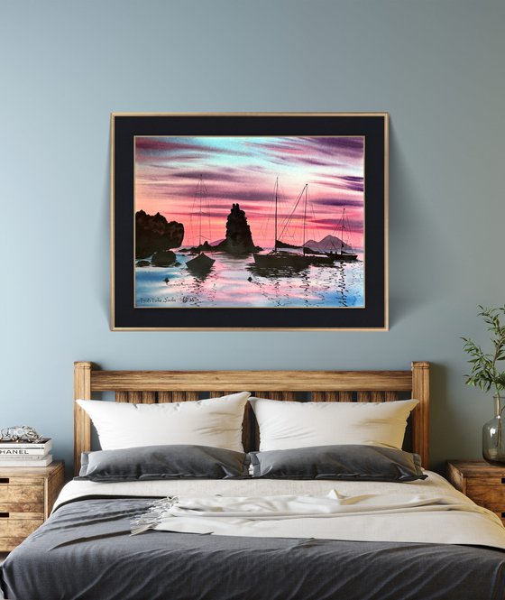 Yachts silhouette Colorful Sky