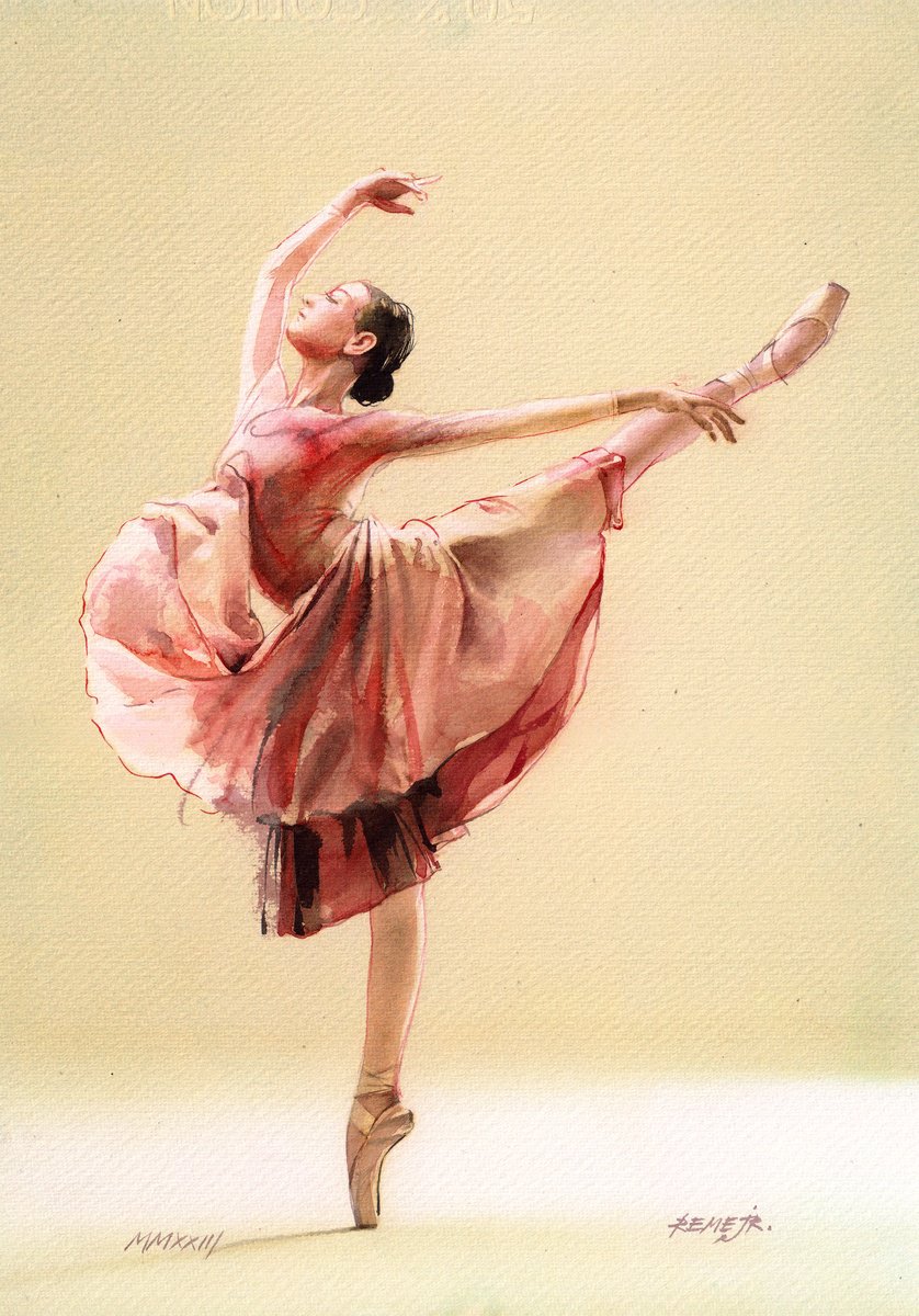 Expressive Portrait Watercolour By Reme Jr., 9 X 13", Ballet Dancer Dxxxii, Original Artwork