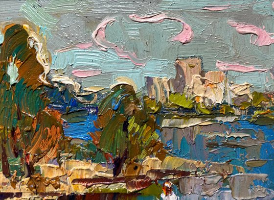 Outside the city by boat