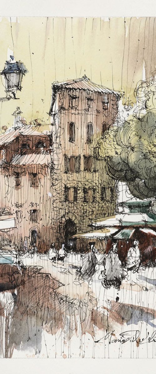 Rome, Trastevere, ink and watercolor. by Marin Victor