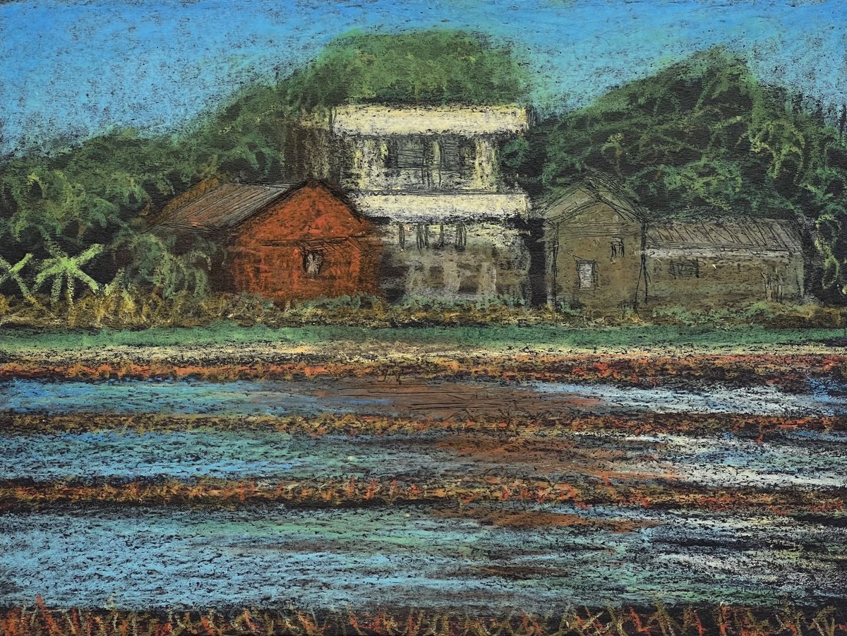 Impressionistic Cityscapes Pastel Drawing By David Lloyd, 8 X 6, Yilan Farmhouses And Reflections, Original Artwork