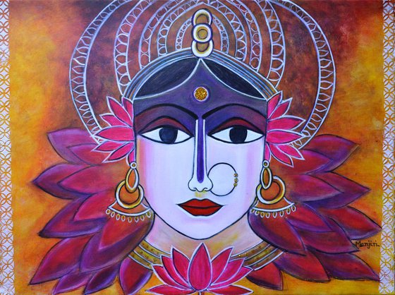 Goddess Lakshmi the giver of wealth and prosperity painting on canvas