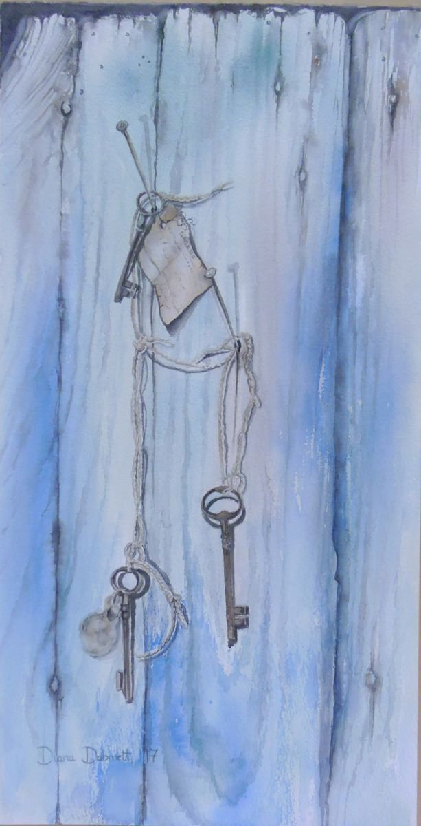 Old keys on the blue door by Diana Dabinett