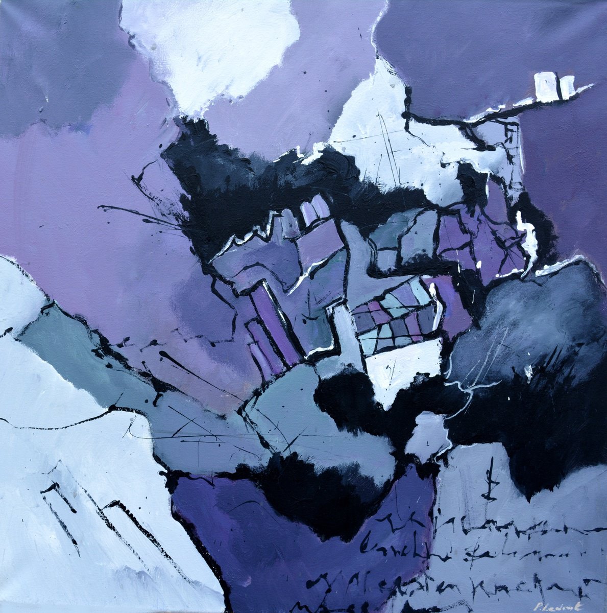 Abstract Oil Painting By Pol Henry Ledent, 28 X 28", The Purple Hour, Original Artwork