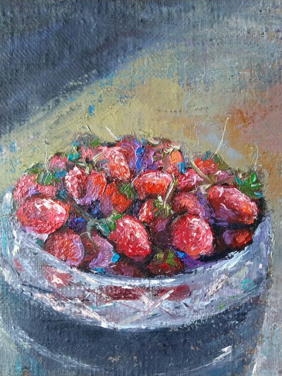 Still life - Strawberry․ 30x35cm, oil painting, ready to hang, impressionistic still life, fruit still life