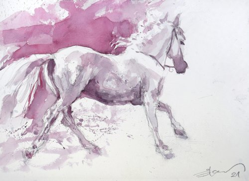 Running horse ( LIpizzaner ) 3 by Goran Žigolić Watercolors