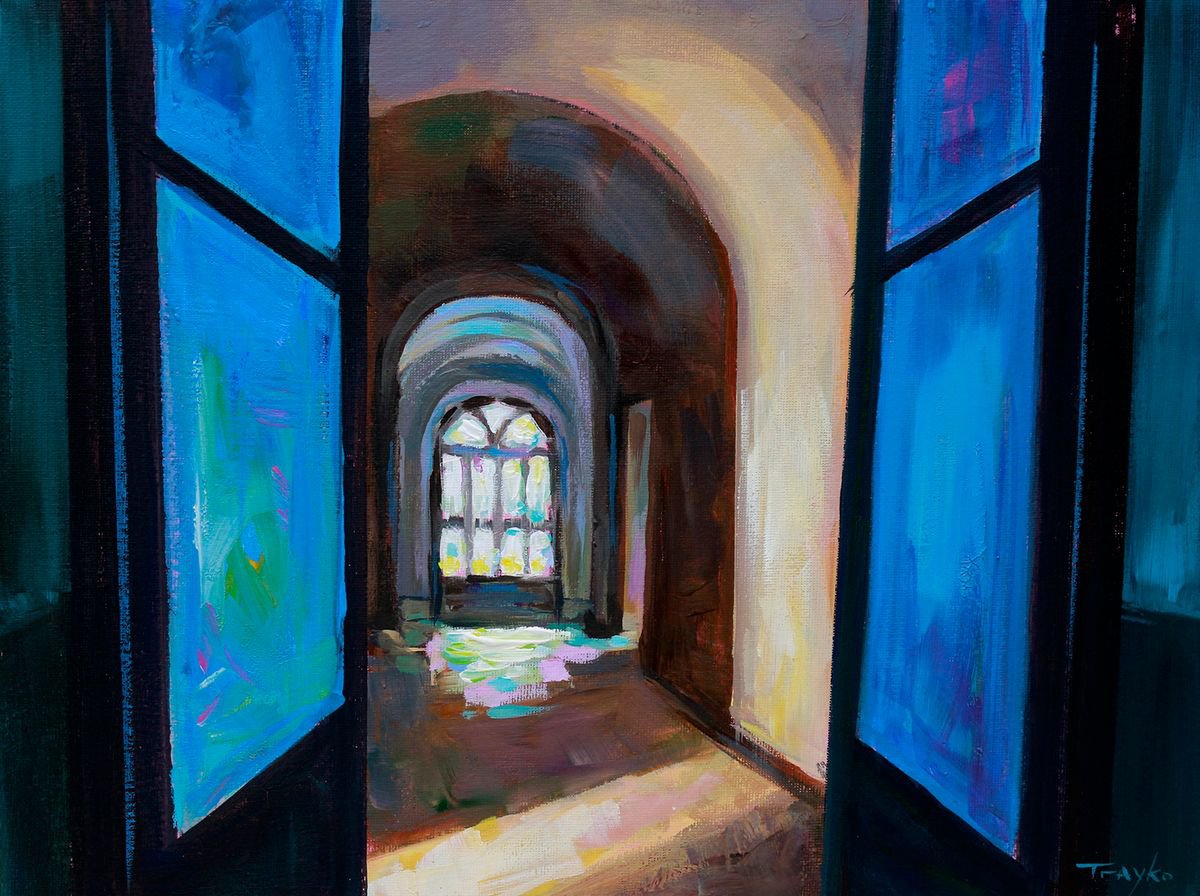 Impressionistic Cityscapes Acrylic Painting By Trayko Popov, 16 X 12", Corridor - 40X30 Cm, Original Artwork