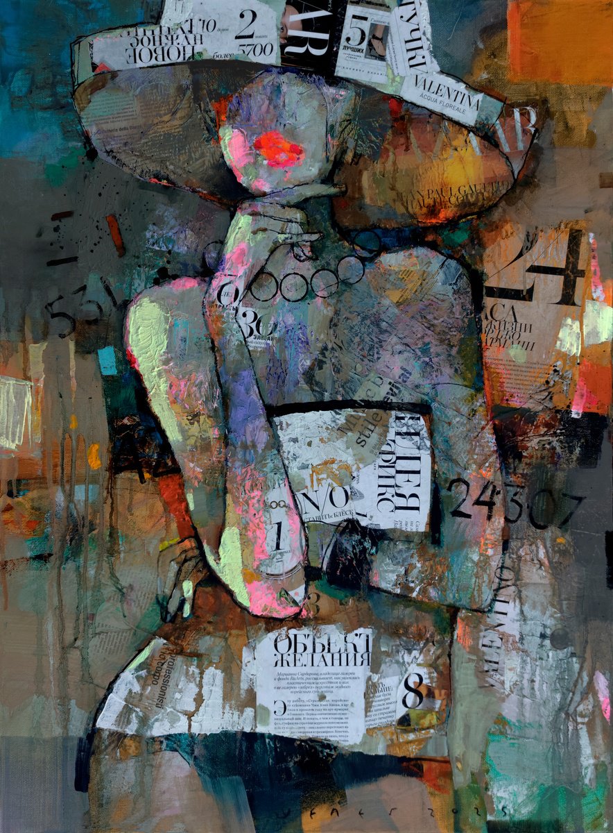 Expressive Portrait Oil Painting By Victor Sheleg, 24 X 31", Fashion Lady, Original Artwork