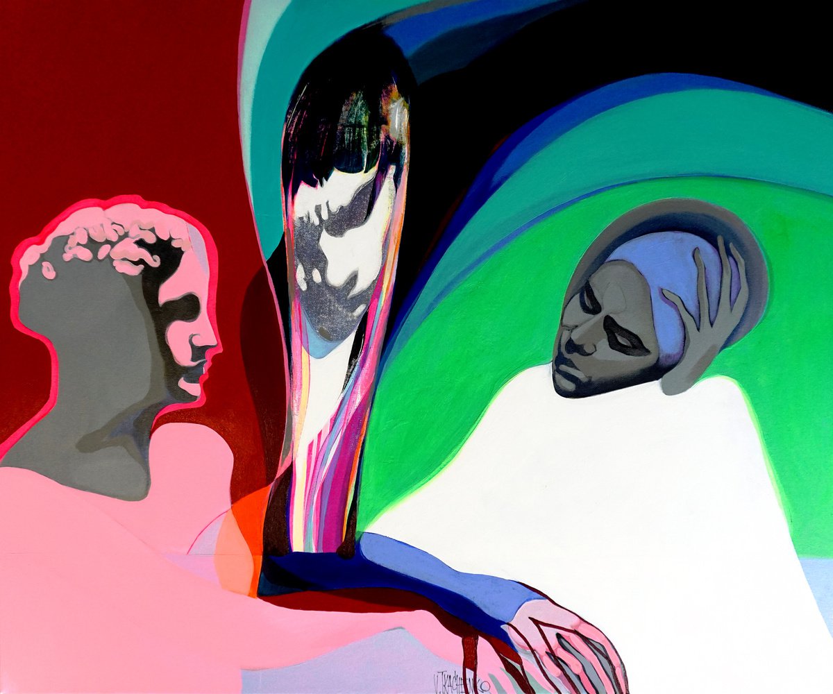 Organic Portrait Acrylic Painting By Victor Tkachenko, 36 X 30", No, Maybe, Yes., Original Artwork