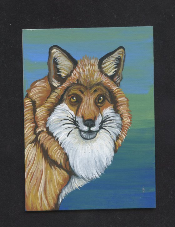 ACEO ATC Original Miniature Painting Red Fox Wildlife Art-Carla Smale