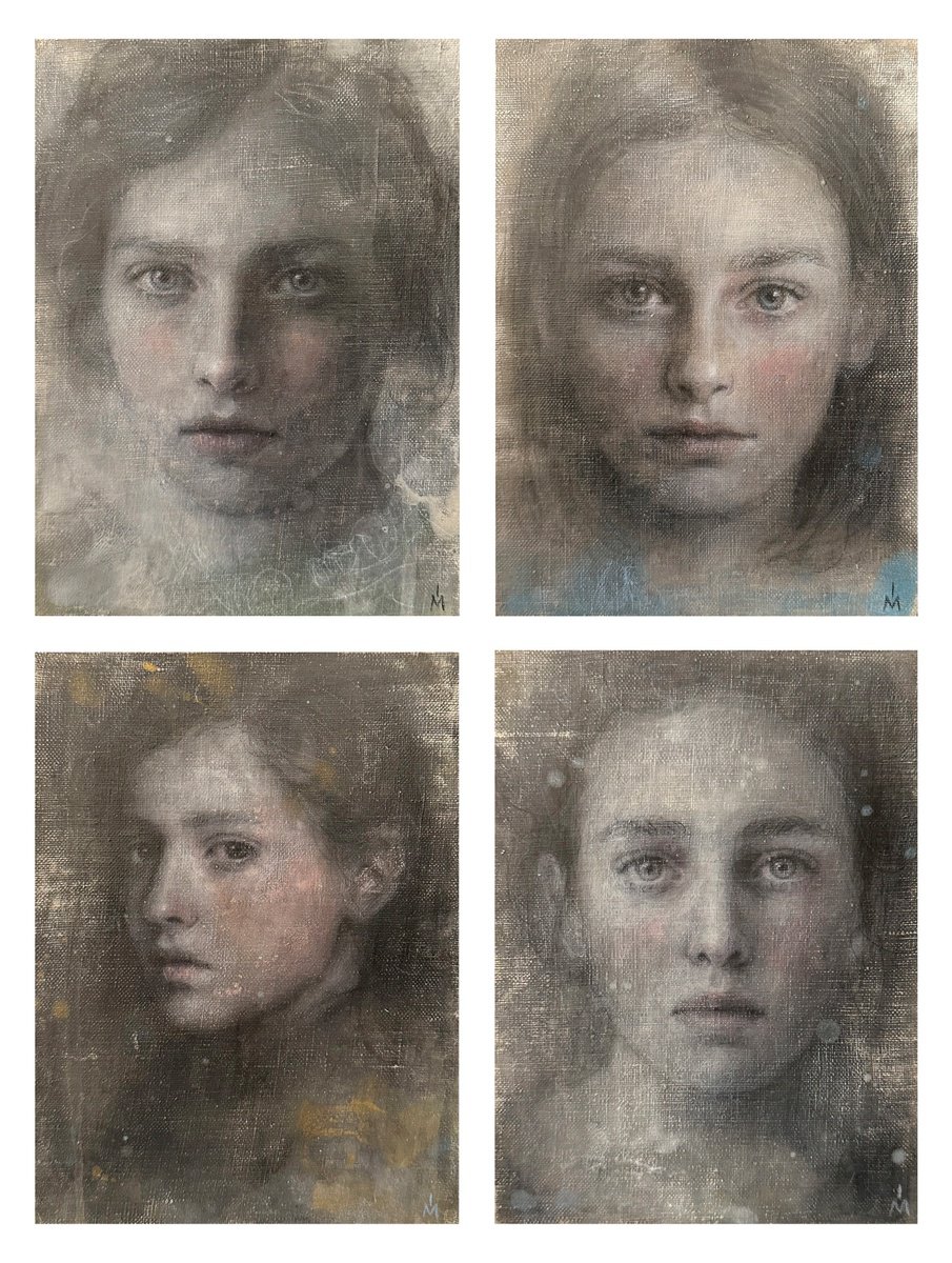 Surrealistic Portrait Painting By Margarita Ivanova, 14 X 19", Looking, Original Artwork