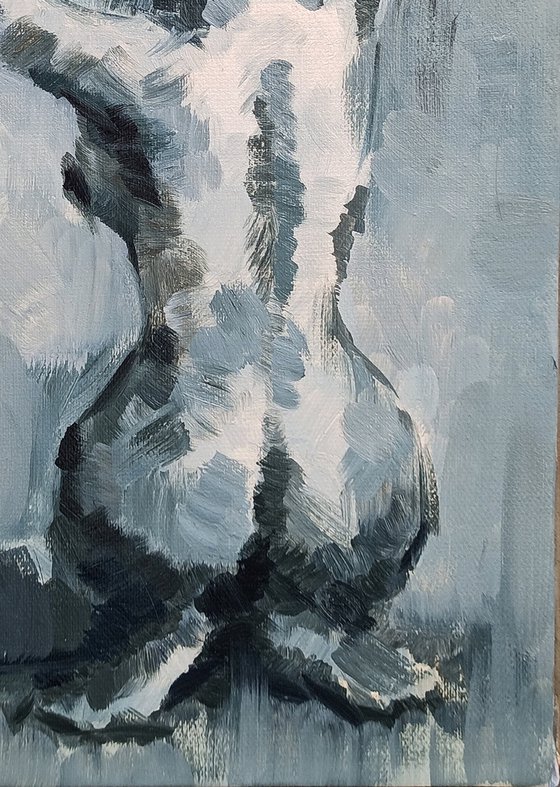 Nude figure in black and white(Oil painting, 24x30cm)