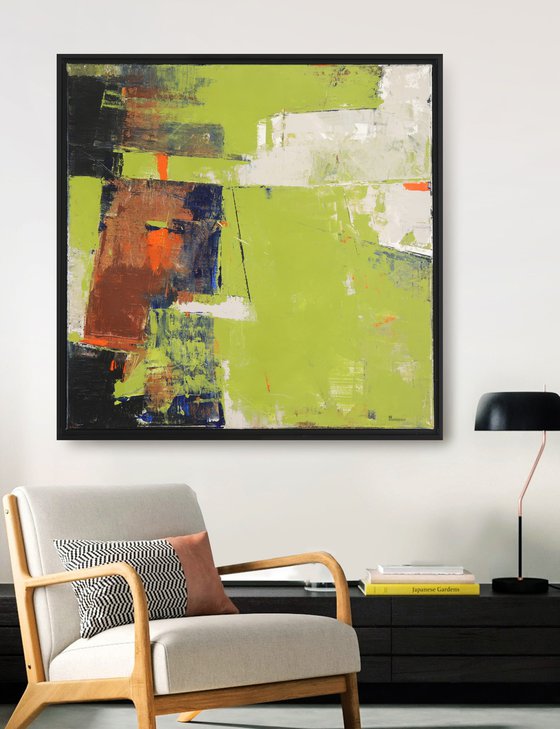 Bold abstract painting Olive Orange Black