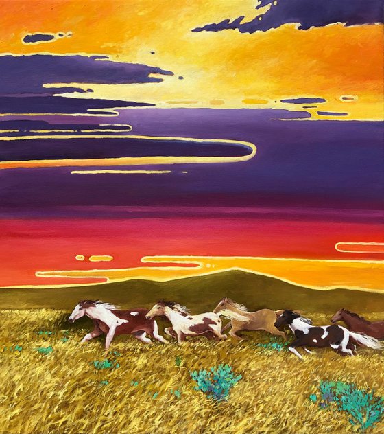 Horses. Sunset