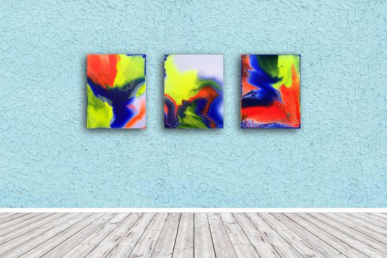 "Electric Kool Aid" - FREE WORLDWIDE SHIPPING - Original Triptych, Abstract PMS Acrylic Paintings Series - 48" x 20"