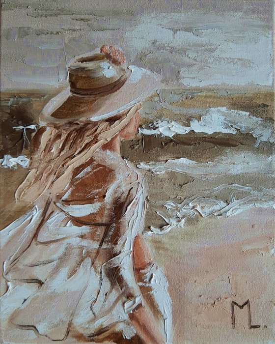 " MORNING ... " SUN SKY SEA SAND liGHt  ORIGINAL OIL PAINTING, GIFT, PALETTE KNIFE