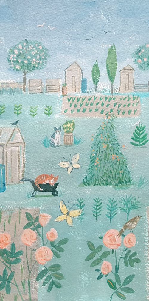 Allotment with cats by Mary Stubberfield