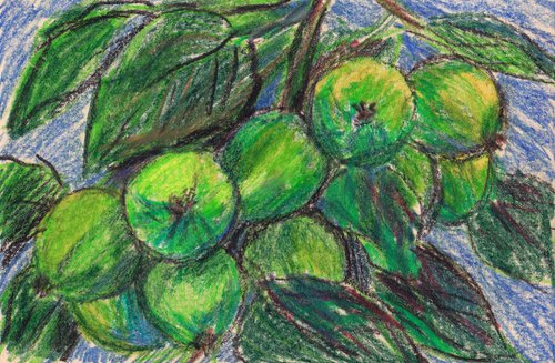 Fruits / Sadeži, 2018, oil pastel on paper, 14 x 21 cm by Alenka Koderman