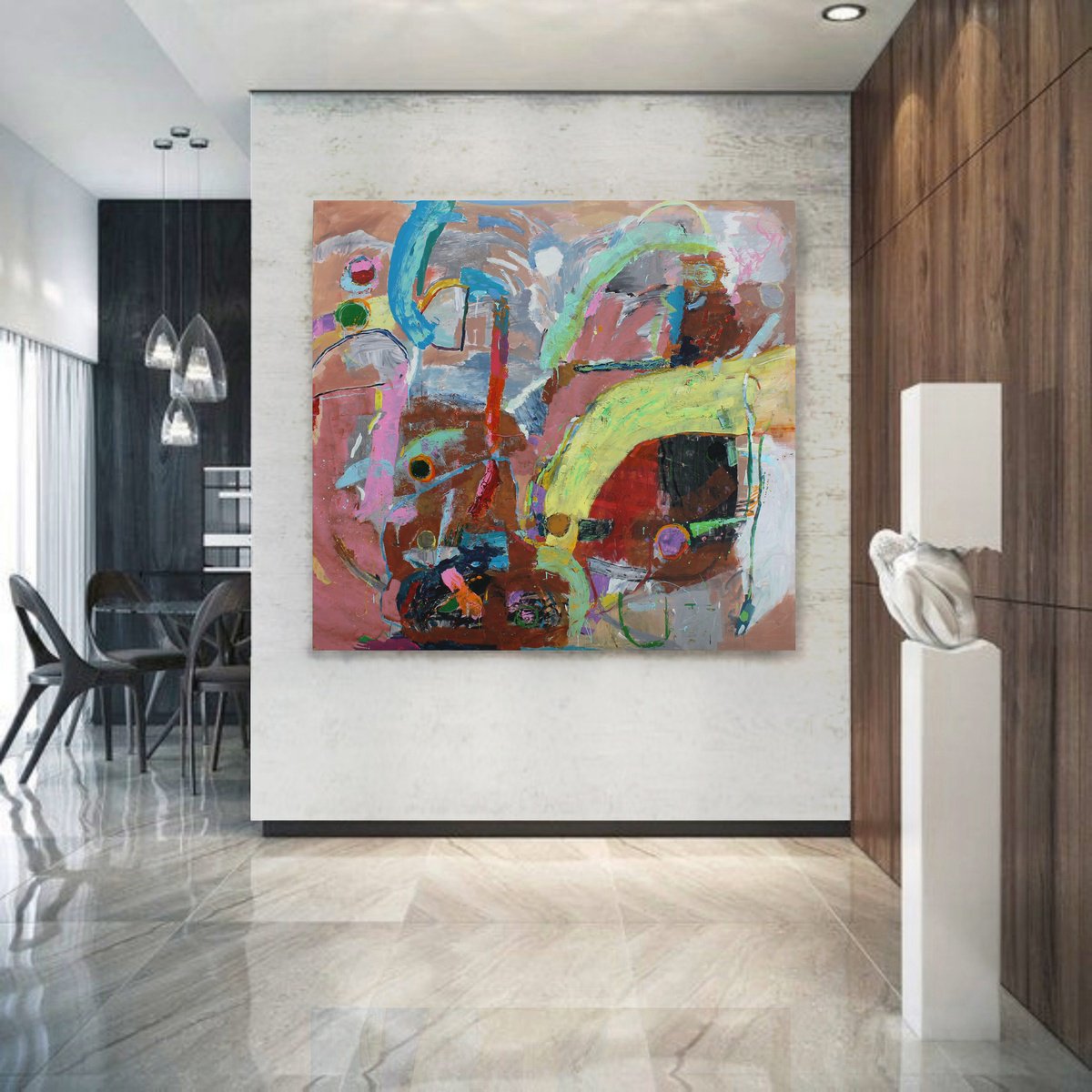 Expressive Abstract Acrylic Painting By Sergiy Dekalyuk, 81 X 75", Billow, Original Artwork