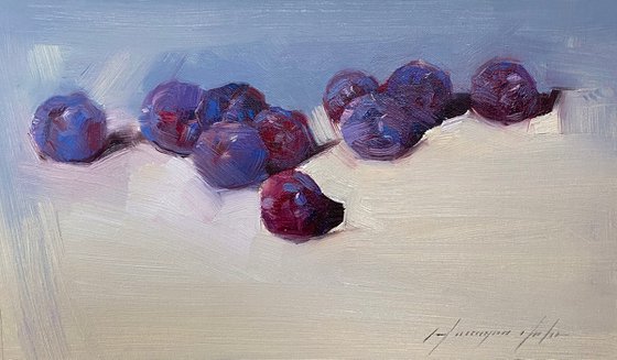 Plums, Still Life Original oil painting, Handmade artwork, One of a kind