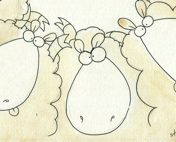 Sheep Scrum.  Original cartoon artwork