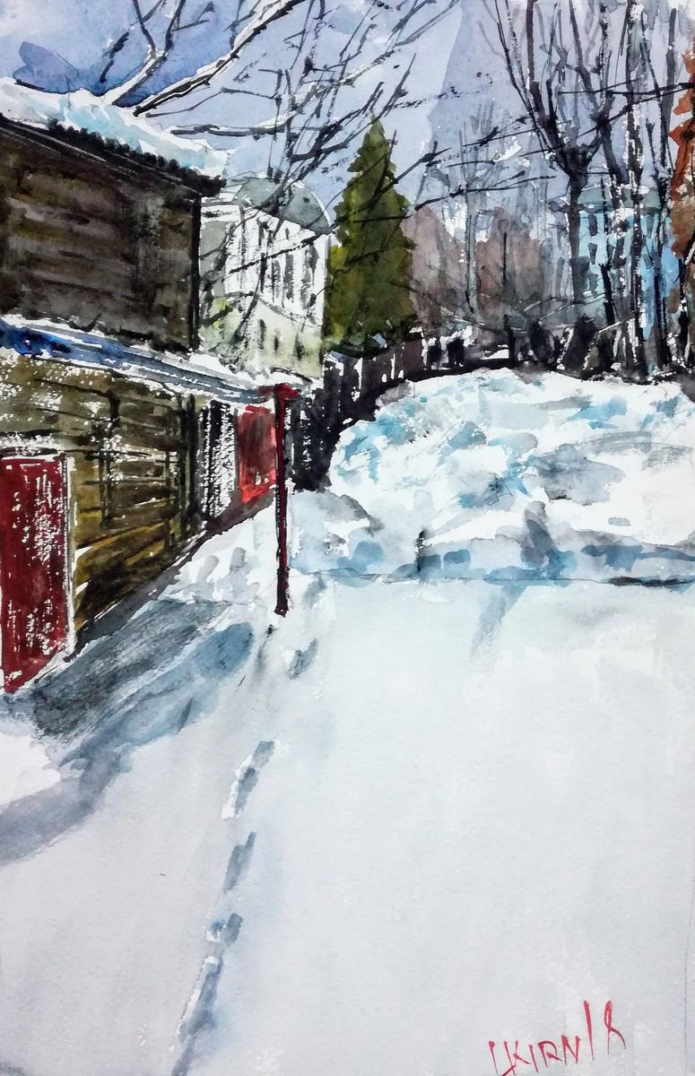 Impressionistic Cityscapes Watercolour By Leonid Kirnus, 11 X 16", The Spring Will Come Soon, Original Artwork