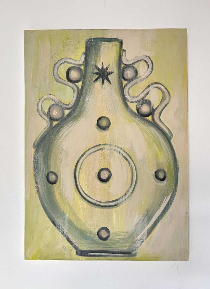 Illustrative Abstract Acrylic Painting By Melissa Aristizabal, 20 X 28", Vase Star, Original Artwork