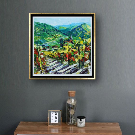 'RIESLING-VINEYARDS OF ALTENAHR, GERMANY' - Smal Oil Painting on Panel