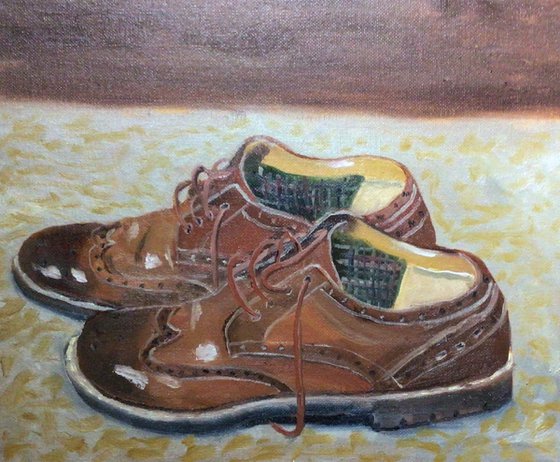 Brown Shoes, still life oil painting