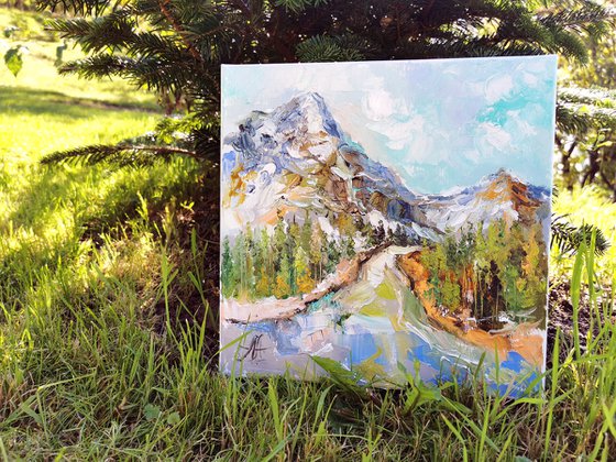 Snowy mountains Oil Painting, Landscape wall art