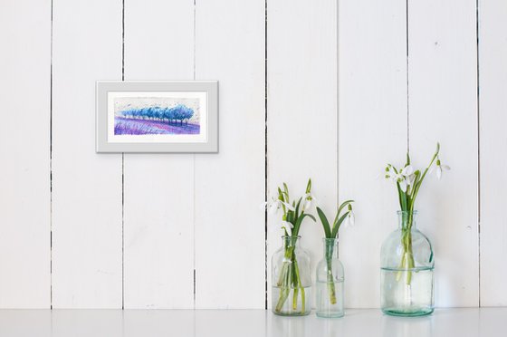 Lilac garden. Miniature blooming garden landscape. Original artwork.