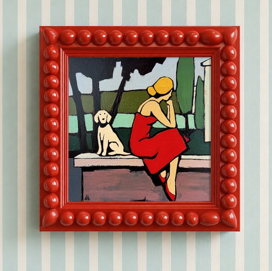 Woman And Dog Small Original Painting