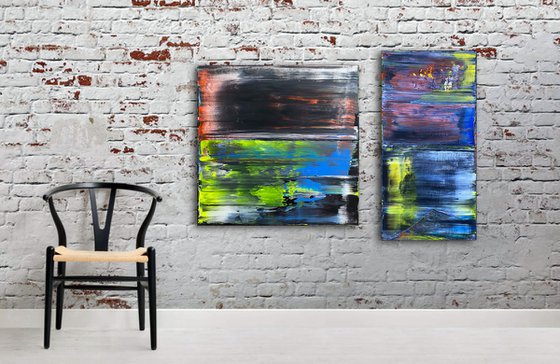 "Why Don't You Make Us" - Save As A Series - Original PMS Abstract Acrylic Painting Diptych on Hand-Stretched Canvas - 48" x 36"