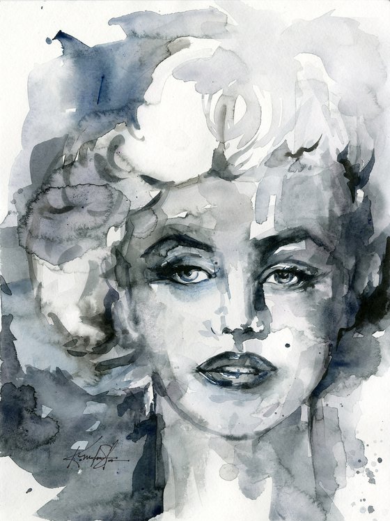 Goddess Marilyn - 2 - Watercolor Painting by Kathy Morton Stanion