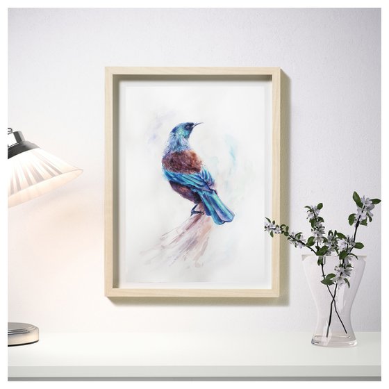 Watercolor painting Bird Blue