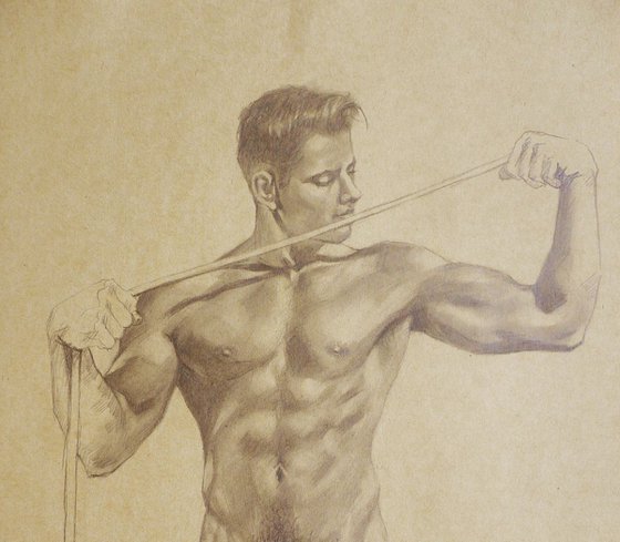 DRAWING PENCIL MALE NUDE ON BROWN PAPER#16-6-8-01