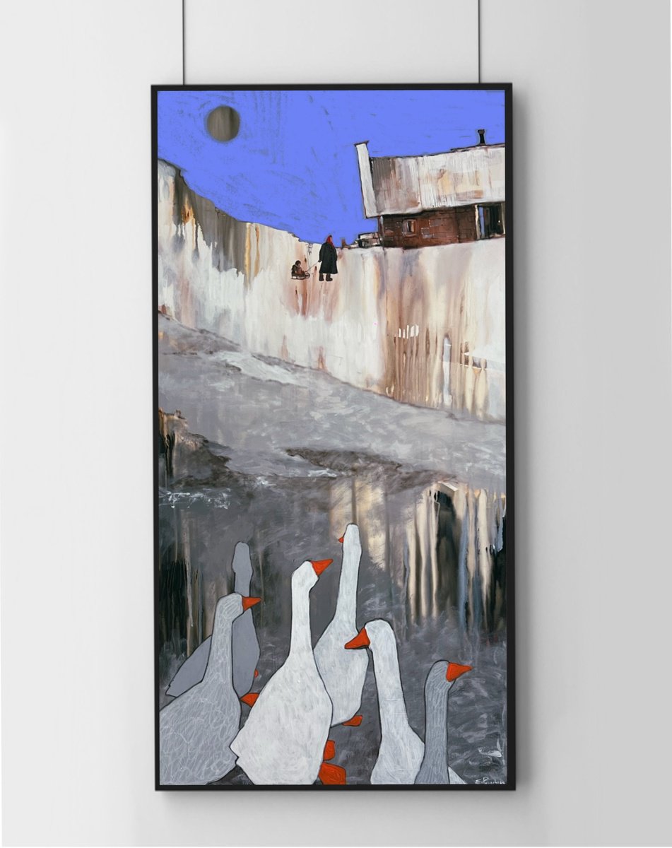 Expressive Animal Oil Painting By Elizaveta Pugacheva, 24 X 51, The Spectators, Original Artwork